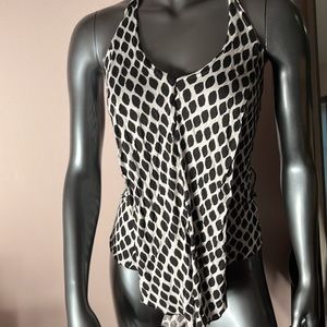 WHBM Women's Sleeveless Pleater Frill Print Halter Top Black & White Size XXS